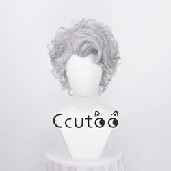 Astarion Cosplay Wig Baldur's Gate3 Vampire Wig Short Silver Grey Curly Heat Resistant Synthetic Hair Game Cosplay Wig + Wig Cap