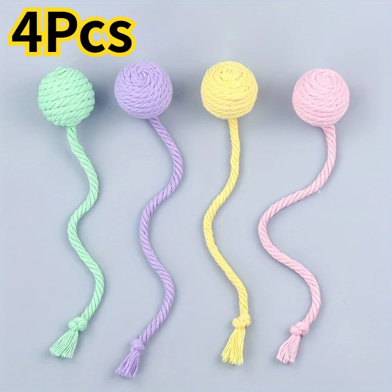 4 Pçs/set Colorido Algodão Corda Bola Gato Brinquedos Interativos Brinquedo Para Animais De Estimação Para Gatos Gatinhos