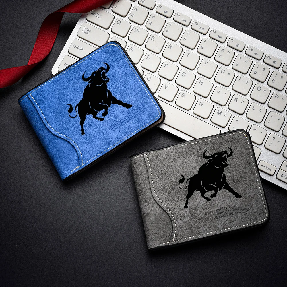 Men's Mini Short Wallet with Black Cow Pattern Print, Personalized Design, Multiple Card Slots, Portable and Casual Wallet