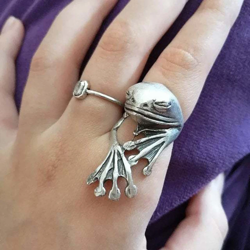 Vintage Silver Color Animal Ring For Women Men Cute Frog Cat Rabbit Zodiac Adjustable Open Rings Punk Hip Hop Jewelry Party Gift