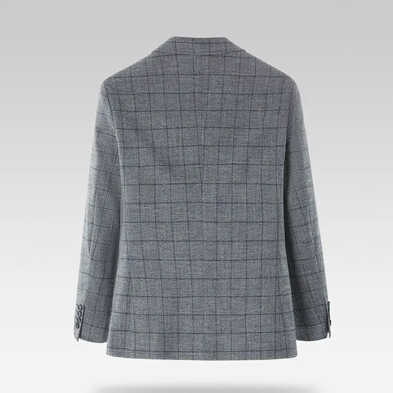 KIDWHXR Man Suit Coat Fashion Plaid Turn Down Collar Pocket Men Blazer Business Casual Long Sleeve Comfortable Male Outerwear