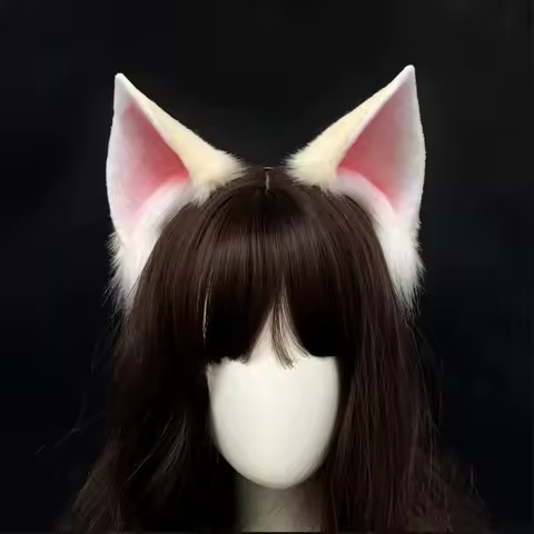 Anime Kawaii Fox Ears Hand Made Ear Lolita White Pink Headpiece Animal Ears Cosplay Head Band LOL Fox Headwear Girls Accessories
