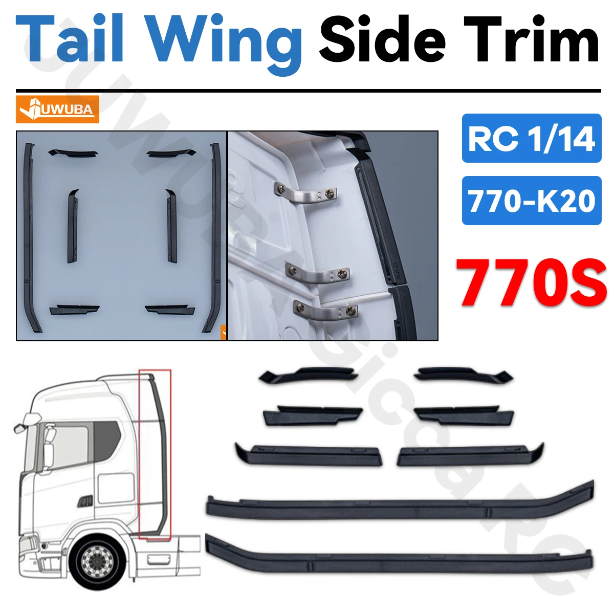 770S Tail Strip 770-K20 Black For 1/14 Tamiyaa RC Dump Truck Tractor 56368/56379 Scaniaa 6X4 4X2 JUWUBA DIY Toy Model Parts