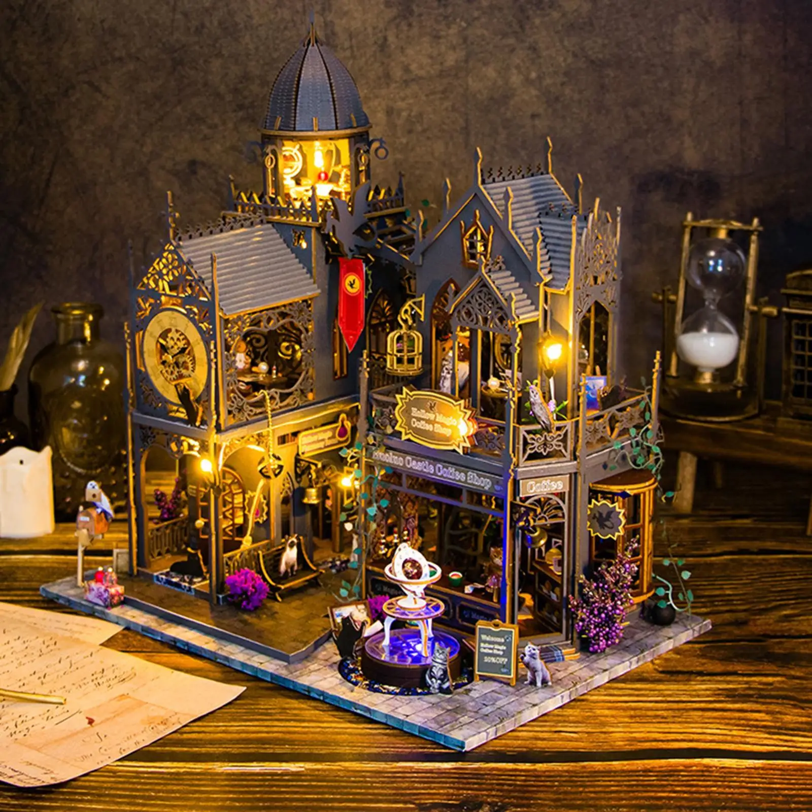 Kit de casa de boneca DIY Acessórios para casa de boneca Modelo de construção retrô europeu com