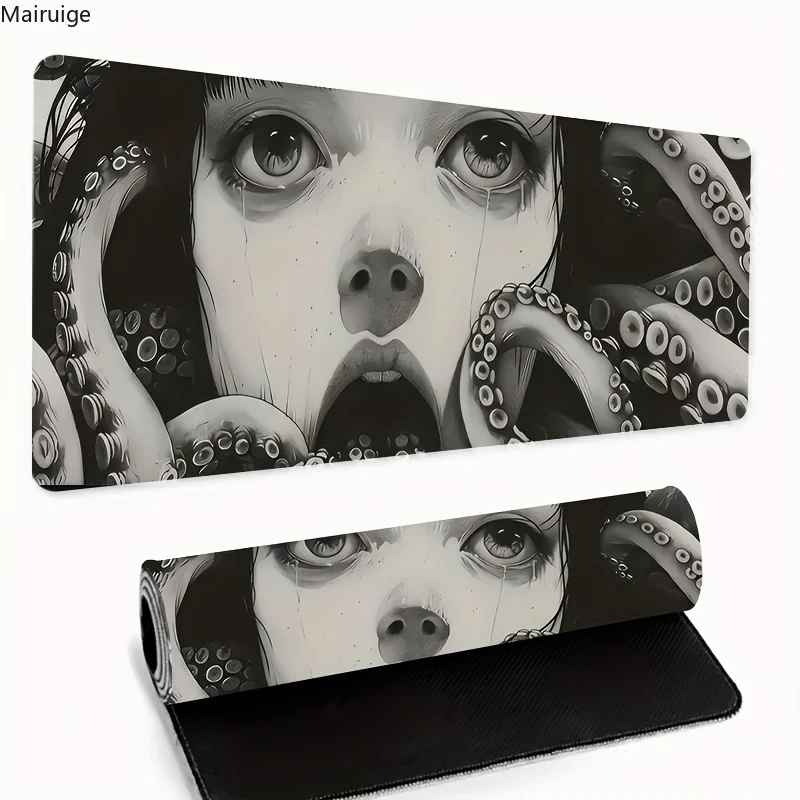 

Black and white Mouse Pad Cute HD branco Desk Pad Extended Gaming Keyboard Mats Large XXL Gamer Collage Horror Anime Mousepad