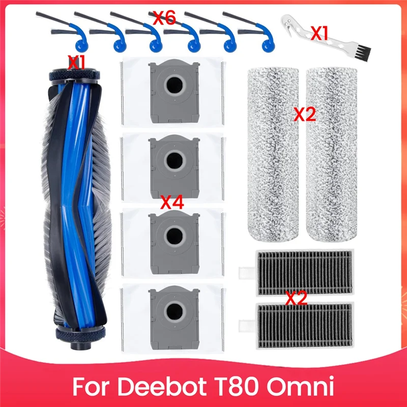 

ABWM-For Ecovacs Deebot T80 Omni Robot Vacuum Cleaner Main Side Brush Hepa Filter Dust Bags Replacement Accessories