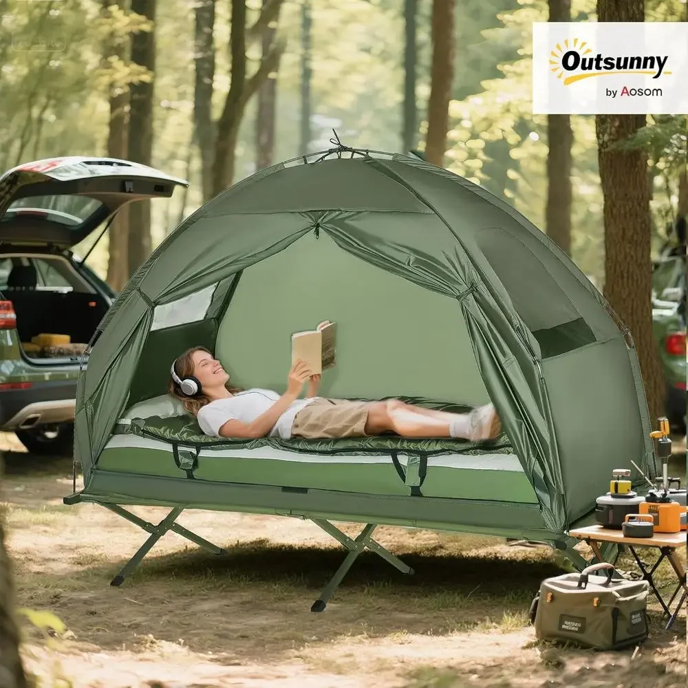All-in-One Portable Camping Cot Tent with Mattress, Pillow, Sleeping Bag, and Carry Bag for Hiking and Picnics view 2