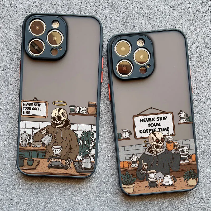 Modische Kaffeetotenkopf Handyhülle für iPhone 17 16 15 14 Pro Max Plus 13 12 11 Mini Pro Max XR XS X Stoßfeste Schutzhülle – Detail 7