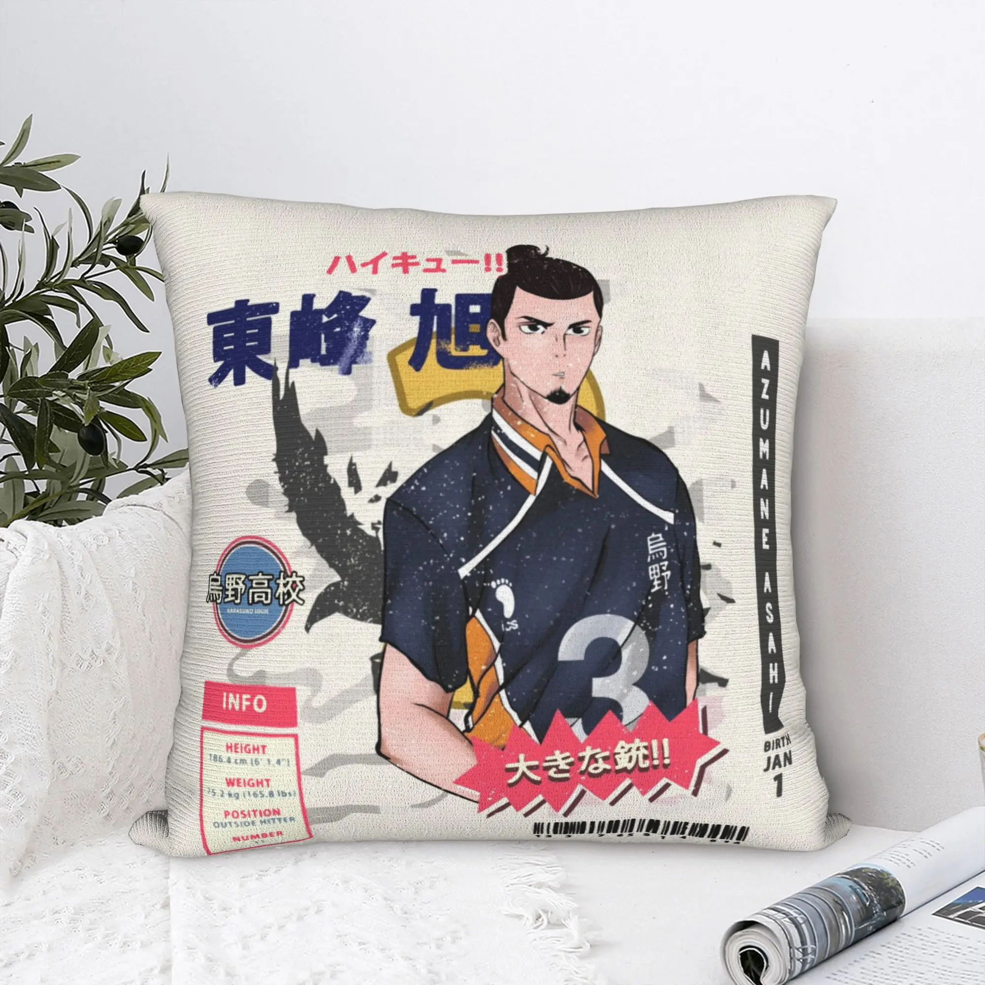 Haikyuu - Asahi Azumane  Square Pillow Covers Polyester Home  Cushion Cover Cool Decor Pillowcase 45*45