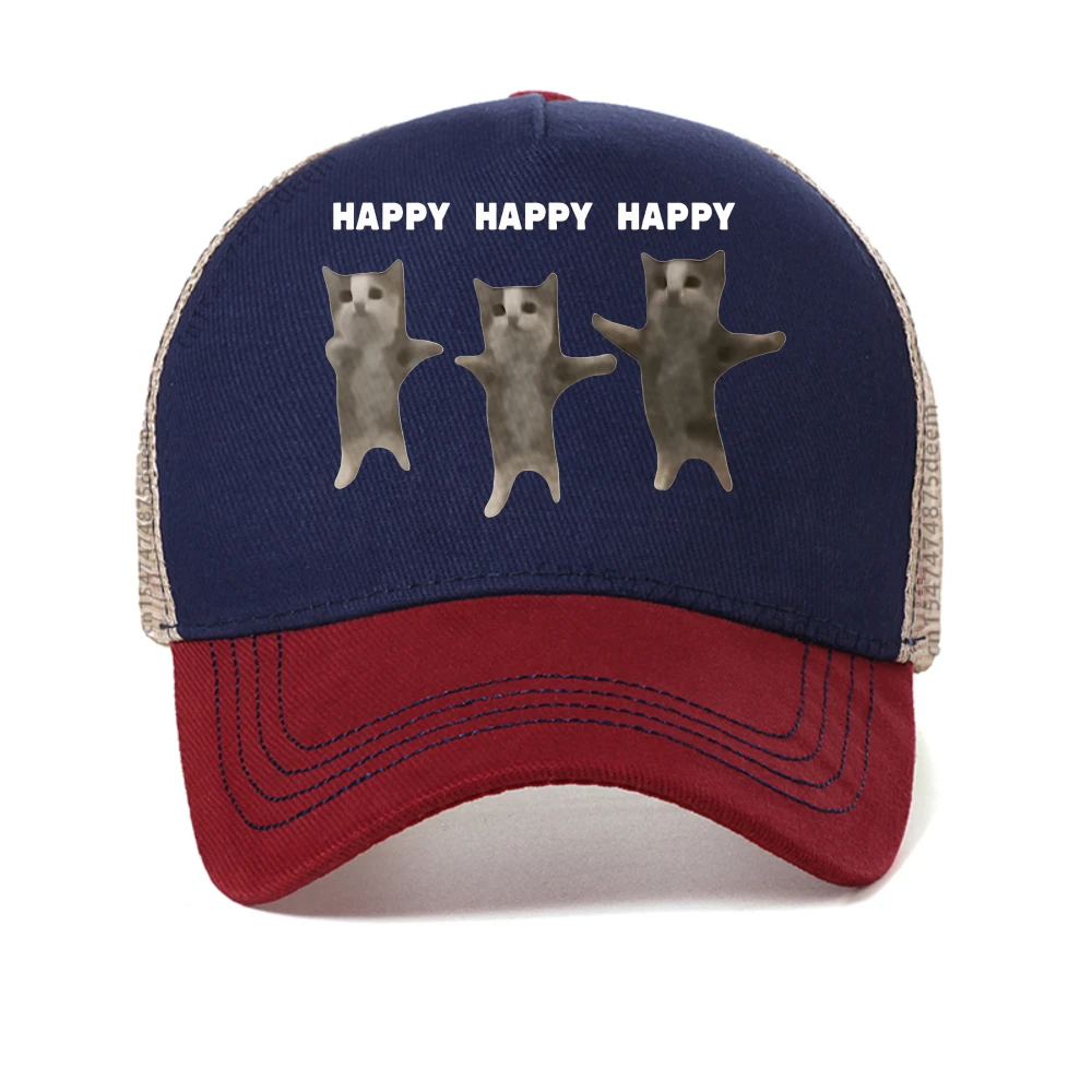 

Happy Dance Cat Print baseball cap Funny Cute Cat Meme Graphic caps Men Women Casual Fashion mesh snapback hat cool trucker hats