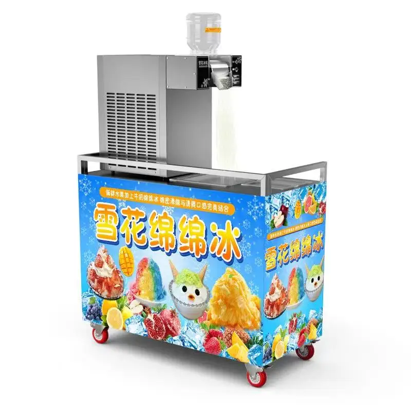 Can do picture Design Summer Snow Ice Machine with Mobile Cart Commercial Stall Equipment Milk Continuous Cold Drink Mobile Ice