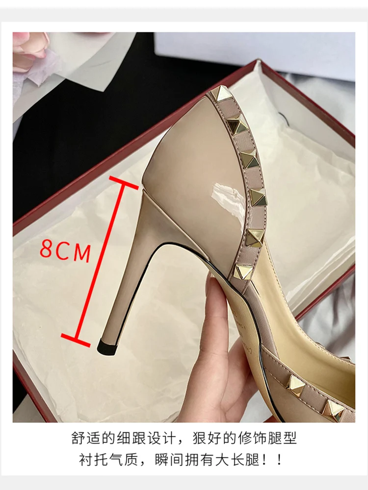 luxury women\'s shoes 2024 Brand Woman Sandals Rivets Summer Ladies High Heels Shoes Female Leather Pointed Toe Pumps Fashion