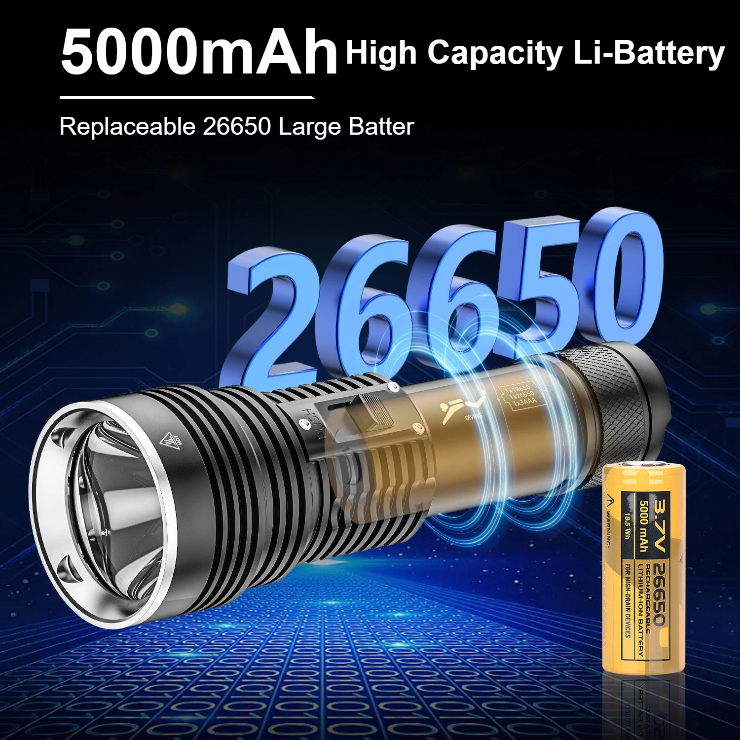 Full Aluminum 40W 2500LM Professional BT90 Chip Diving Flashlight IPX8 Waterproof LED Flashlights Powerful Scuba Diving Lantern - Image 4