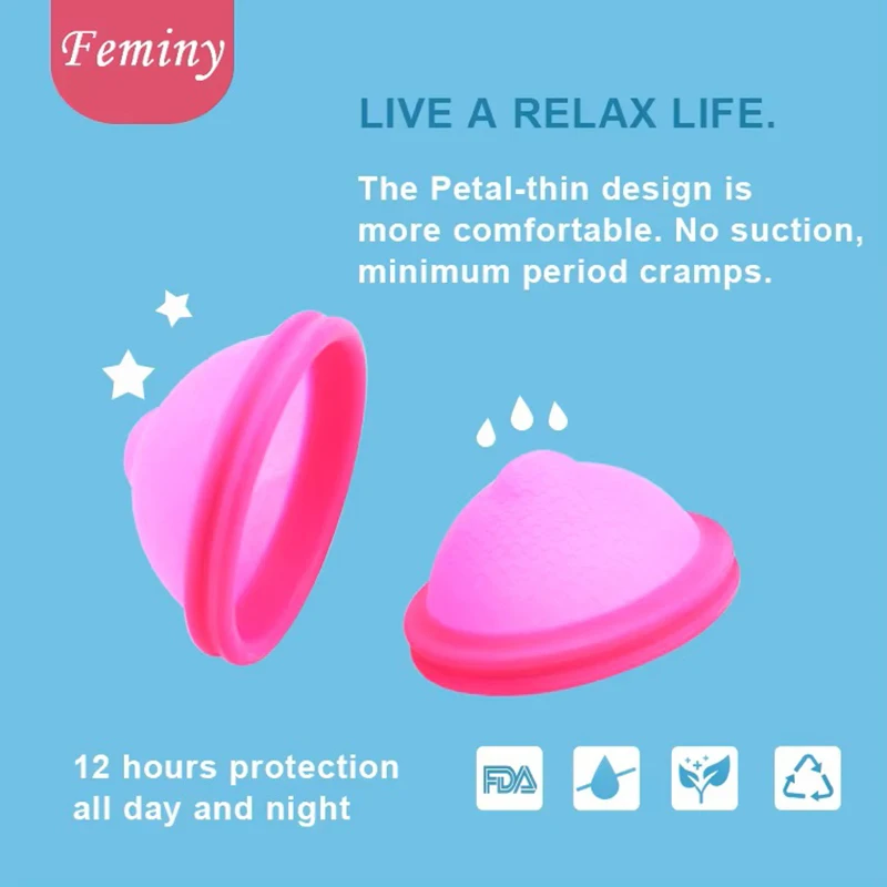 2PCS Feminy Reusable Medical Silicone Menstrual Cup Flat-fit Silicone Menstrual Disc Cups Tampon Alternative Menstrual Disc