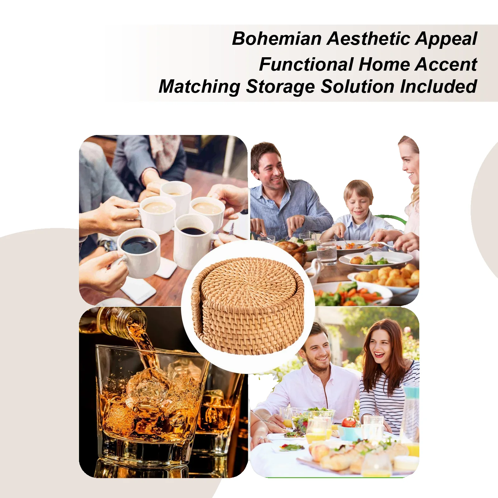 

Тканые подставки под чашки, 6 шт., термостойкие, из натурального ротанга, для декора обеденного стола, держатели для напитков, для дома, кухни, столовой, гостиной