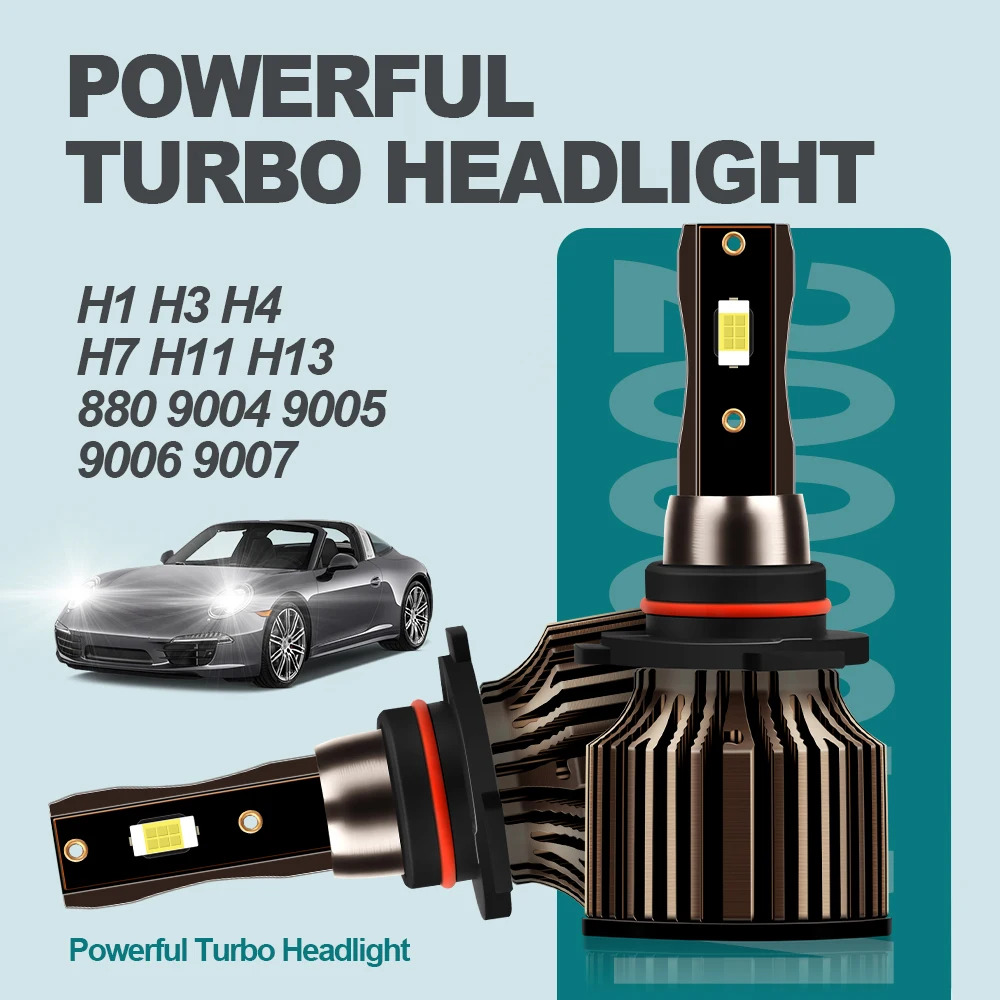 

H7 Headlight 20000LM Led H1 H3 H4 H11 H8 H1 HB3 9005 9006 HB4 880 H27 H9 H13 9004 9007 CSP Bright White Auto Front Car Luces 12V