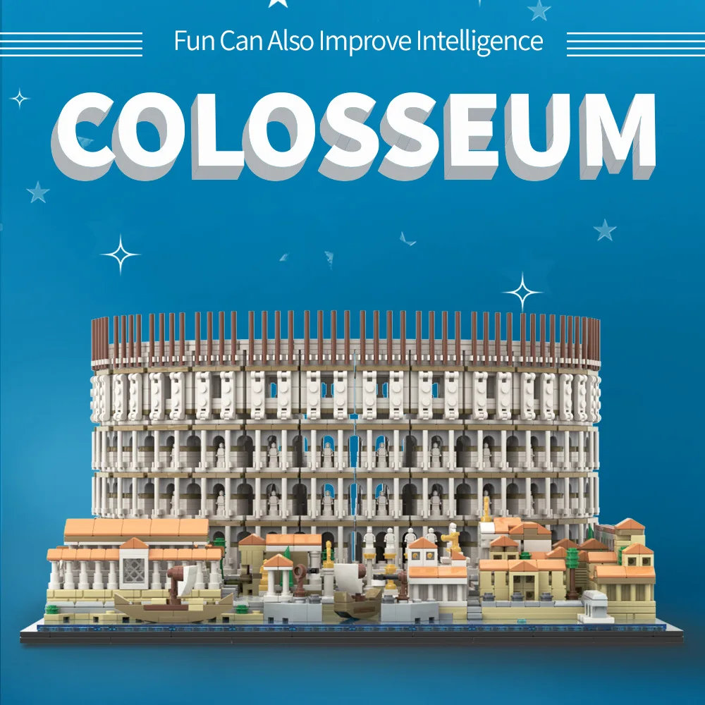 MOC-123064 Ancient Rome Colosseum Architecture Building Bricks Louvre Museum Theater Model World Toys for Kids Christmas Gifts