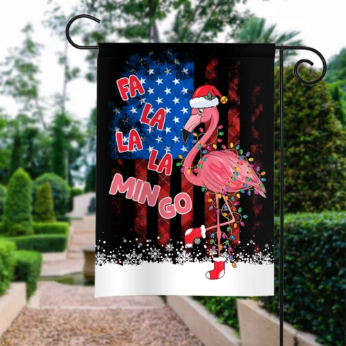 Bandera de Navidad con Flamencos, Bandera de Flamencos Fa La La Mingo, Bandera Navideña de Flamencos VVL MZZ GGO