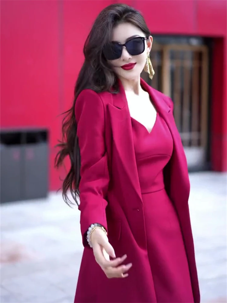 Moda conjunto de duas peças para as mulheres primavera nova tendência versátil vestido high-end terno jaqueta conjunto viajando elegante temperamento conjunto