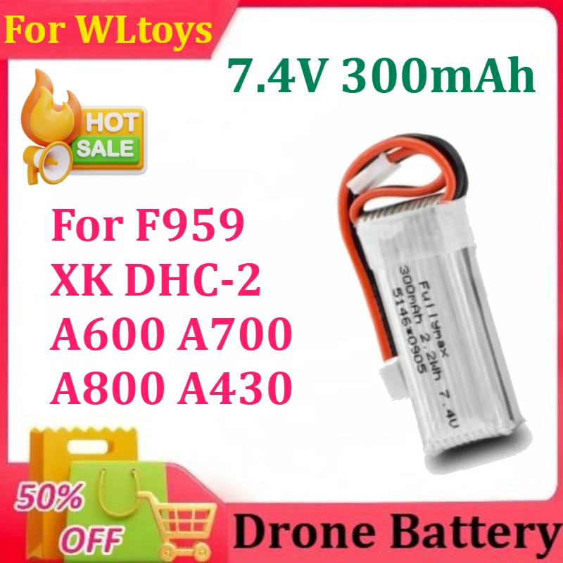 

7.4V 300mAh LiPo Battery for WLtoys F959 XK DHC-2 A600 A700 A800 A430 2.22Wh RC Drone Spare Parts 7.4v 2s Li-po Battery