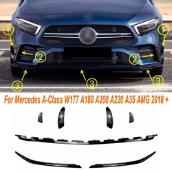 7Pcs/set Gloss Black Front Bumper Lip Spoiler Splitters Auto Accessories For Mercedes A-Class W177 A180 A200 A220 A35 AMG 2018+