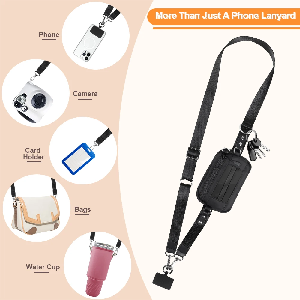 

Clip and Go Strap for Phone with Wallet Crossbody Phone Lanyard Adjustable and Detachable RFID Wristlet Wallet with ID Window