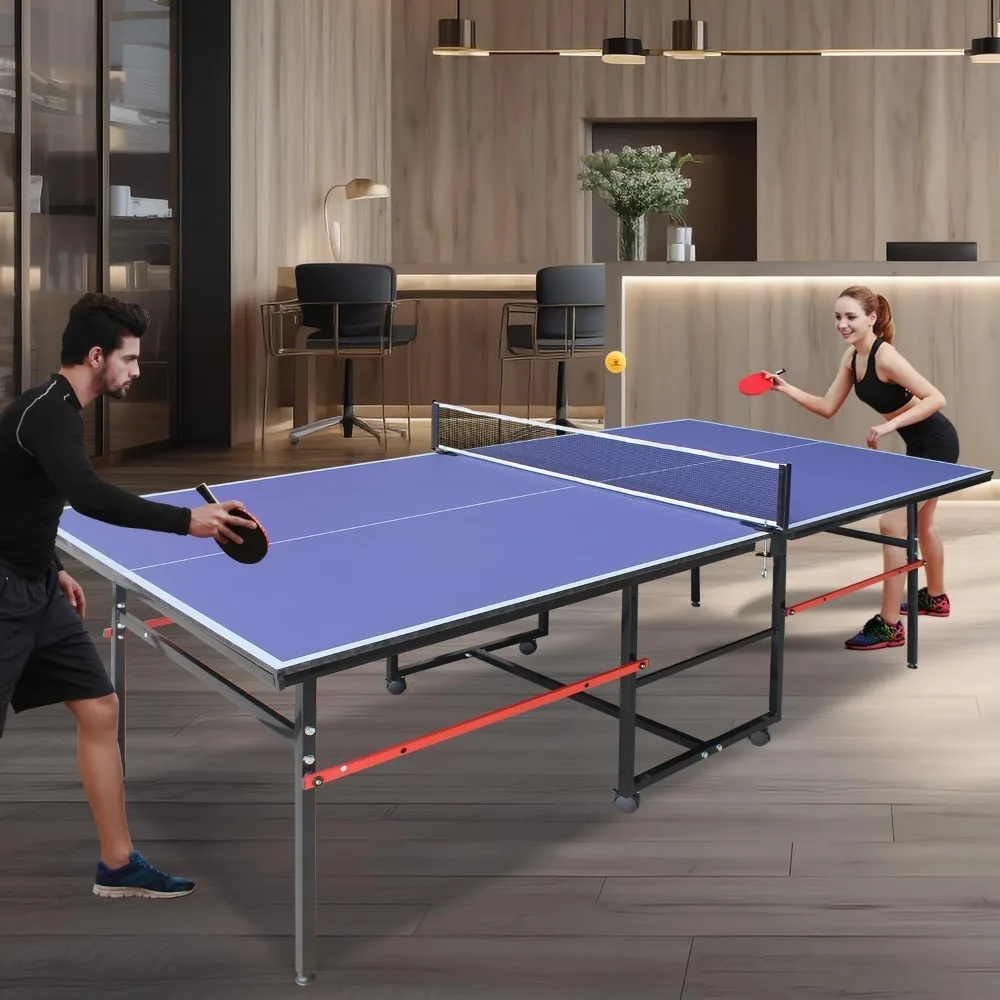 

Professional Outdoor Table Tennis Tables, 8FT Indoor/Outdoor Portable Ping Pong Table Game, 2 Table Tennis Paddles and 3 Balls