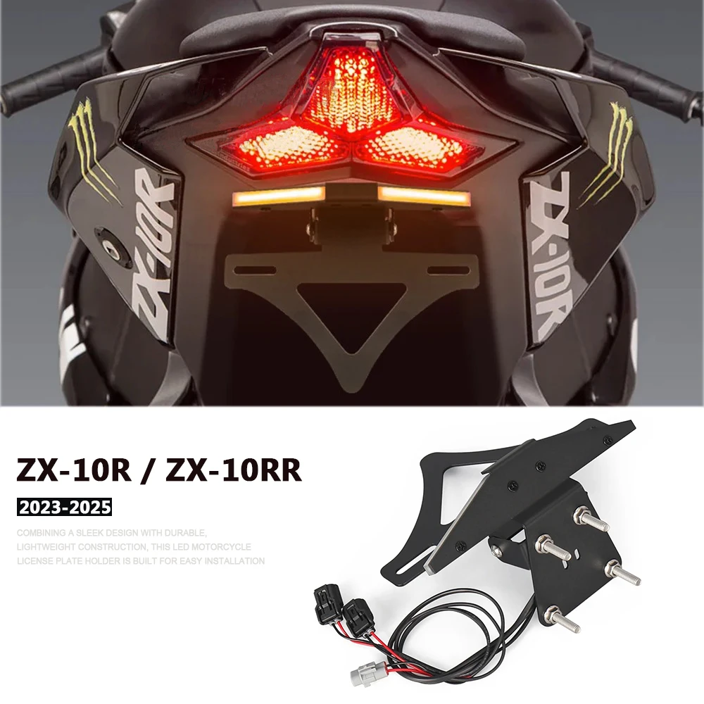 

For KAWASAKI NINJA ZX-10R ZX10R ZX10RR 2023 2024 2025 Motorcycle Rear License Plate Bracket Holder with LED Turn Signal Light