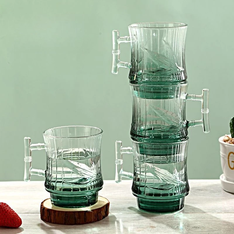 New Chinese Bamboo-Joint Glass Mug 2pcs, Stackable Design Saves Cabinet Space, Elegant Mug for Serving Flower Tea to Guests