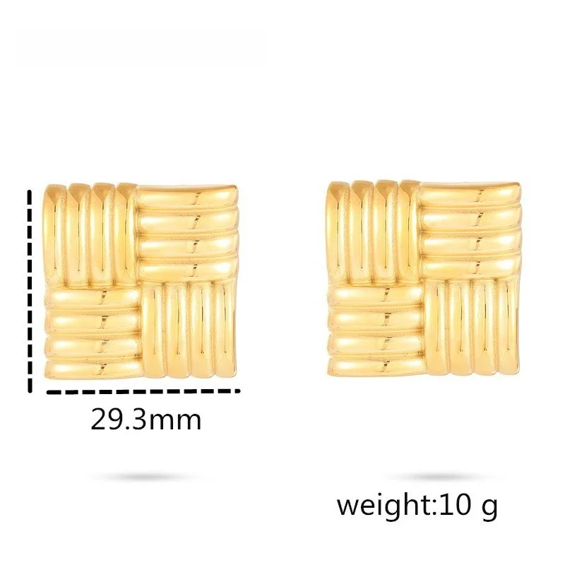 أقراط مربعة من الفولاذ المقاوم للصدأ للنساء، مجموعة خواتم بسيطة ذات ملمس راقي، مجموعة مجوهرات أنيقة