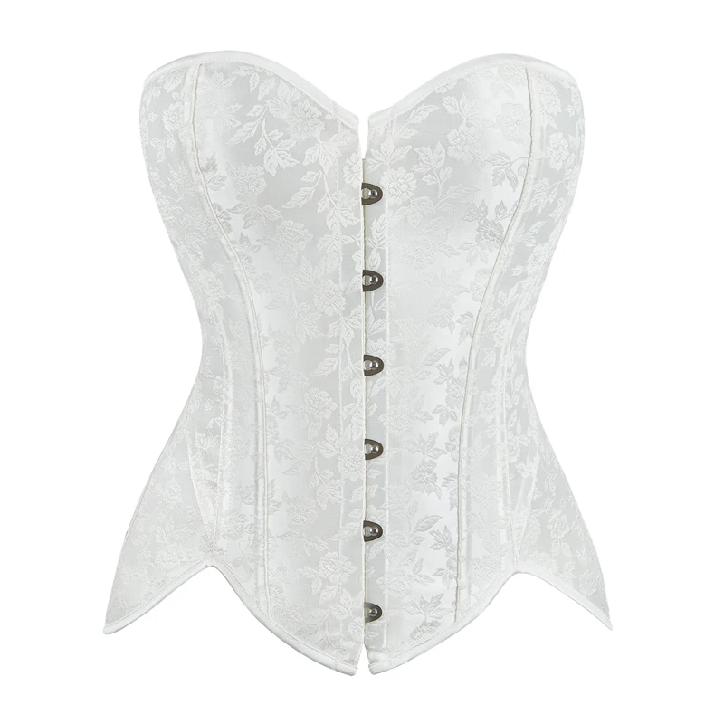 

White Brocade Overbust Corsets and Bustiers Lace up Gothic Steampunk Slimming Corset Tops Bridal Corset Long Torso Korset XS-XL