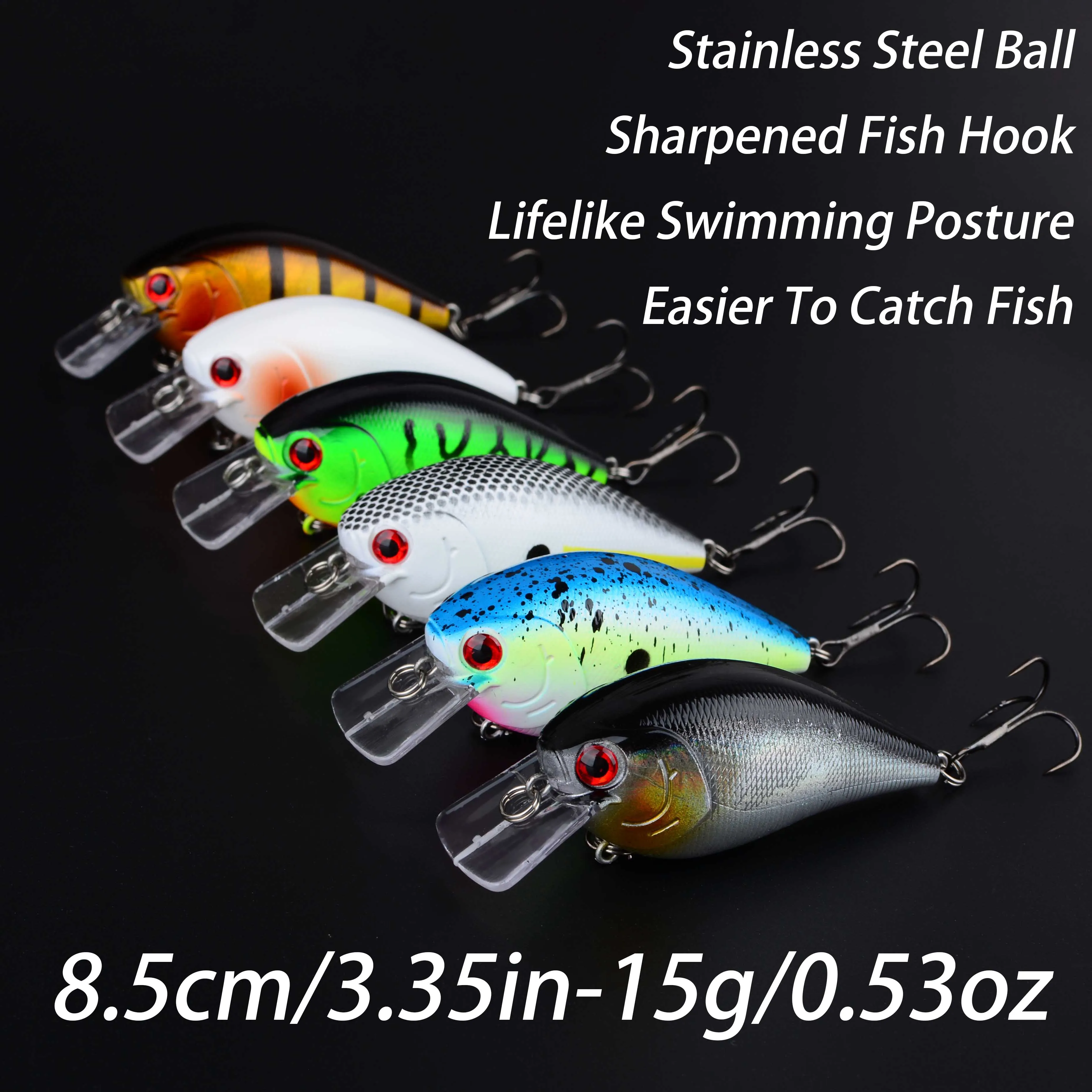 1pcs 8.5cm 15g Rattling Shallow Diving Crankbait Artificial Wobbler for Bass Pike Hard Bait Fishing Lure Tackle 6 Colors image 2