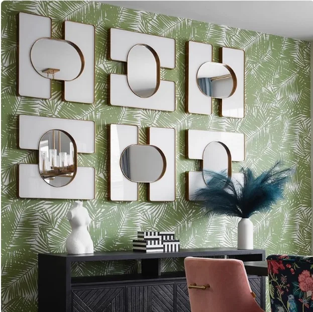 sofa restaurant background wall mirror light luxury decorative mirror wall hanging Internet celebrity 2025 new soft decoration