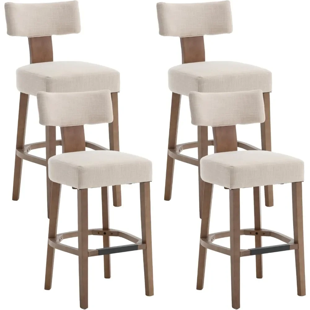 

Bar Stools Set of 4 Counter Height Chair Kitchen Barstools with Back and Solid Wood Legs, Upholstered Island Bar Stool