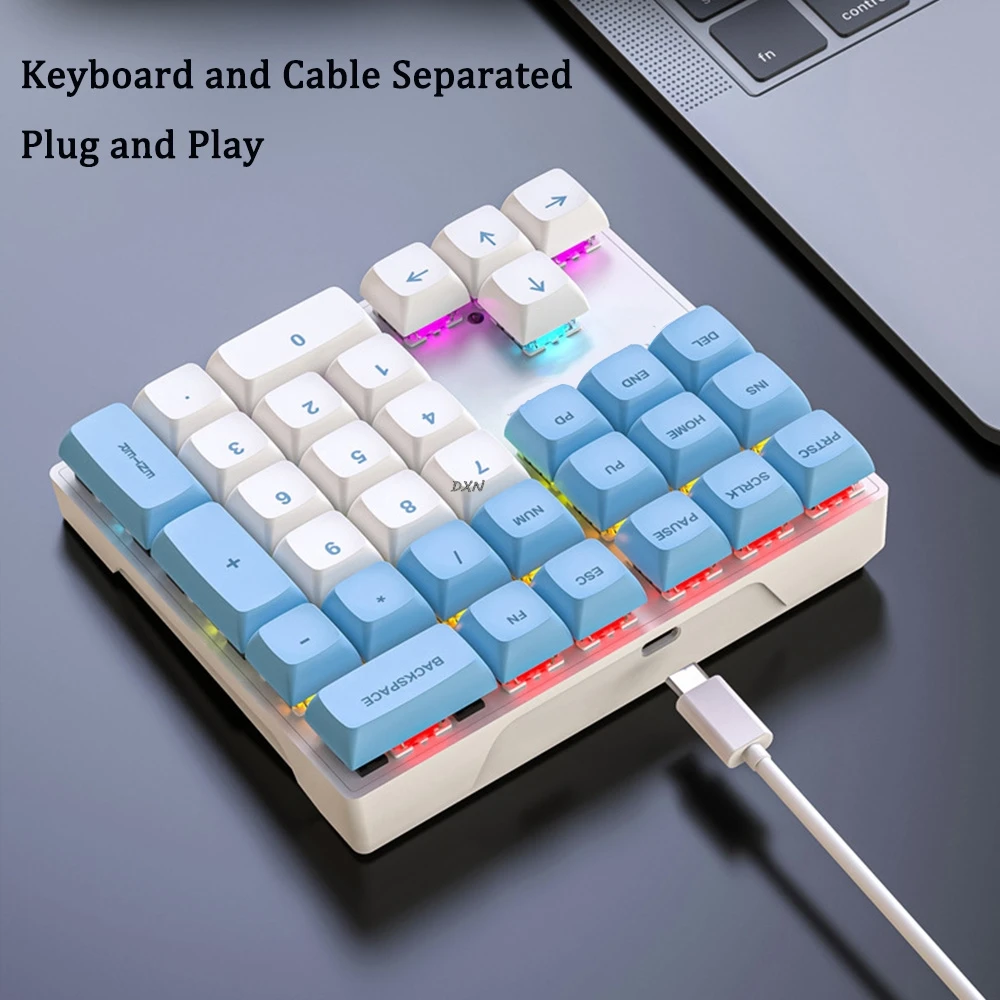 Multi-Color 33-Key Numeric Keypad with Lights Shaft Wired Mechanical Keyboard for Finance Business Laptop Computer Accessories