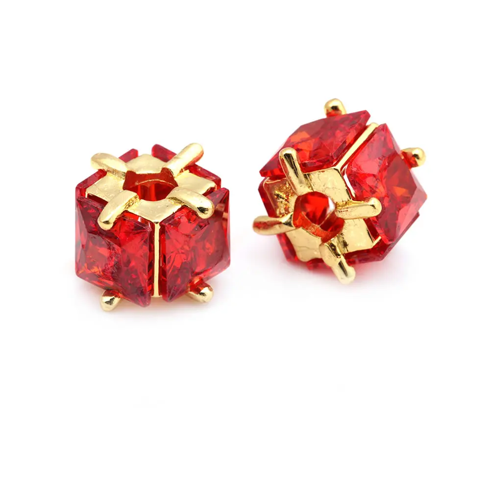 18K Gold Color Brass and Zircon Large Hole Cube Spacer Beads Bracelets Jewelry Making Supplies Necklace Earrings for Women
