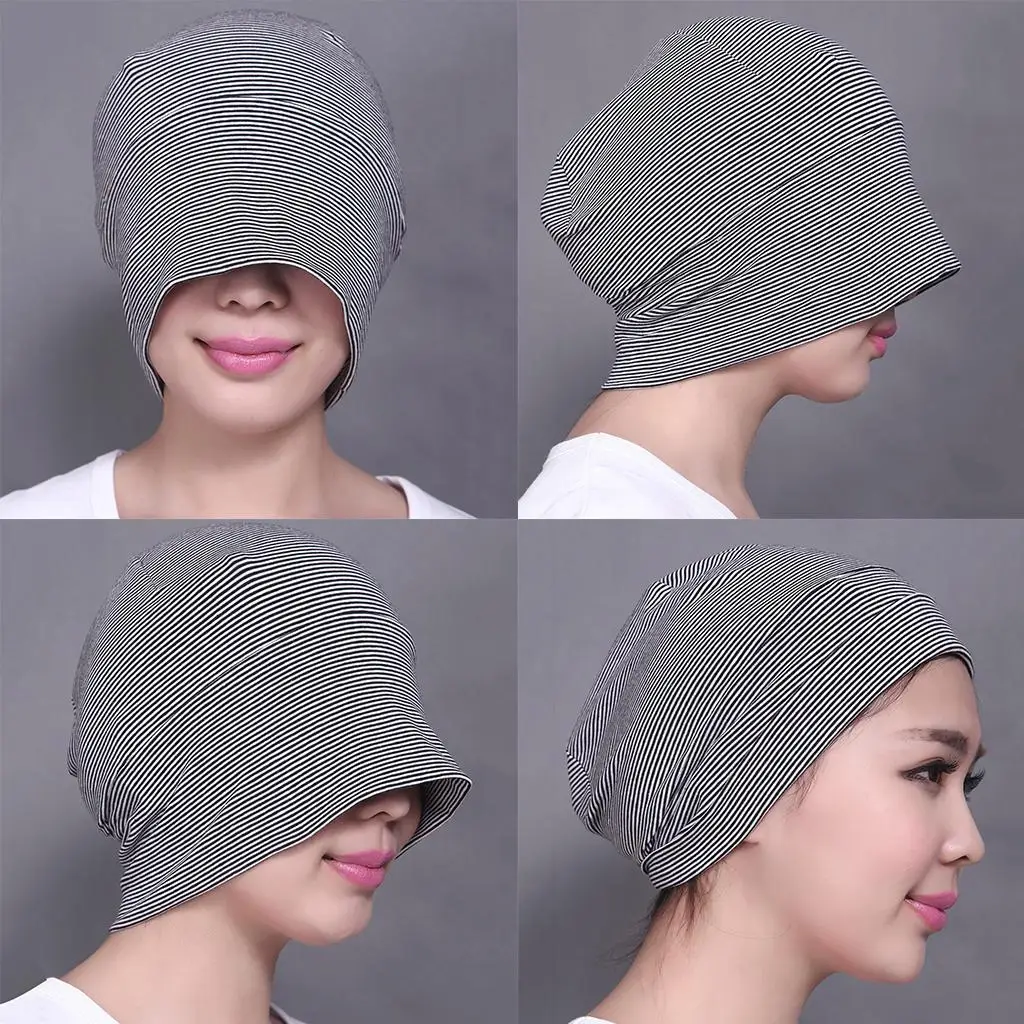 100% Brand New Adult Unisex All Cotton Night Cap Breathable Stretch Sleep Eyecover Fashion Headcap Light Grey