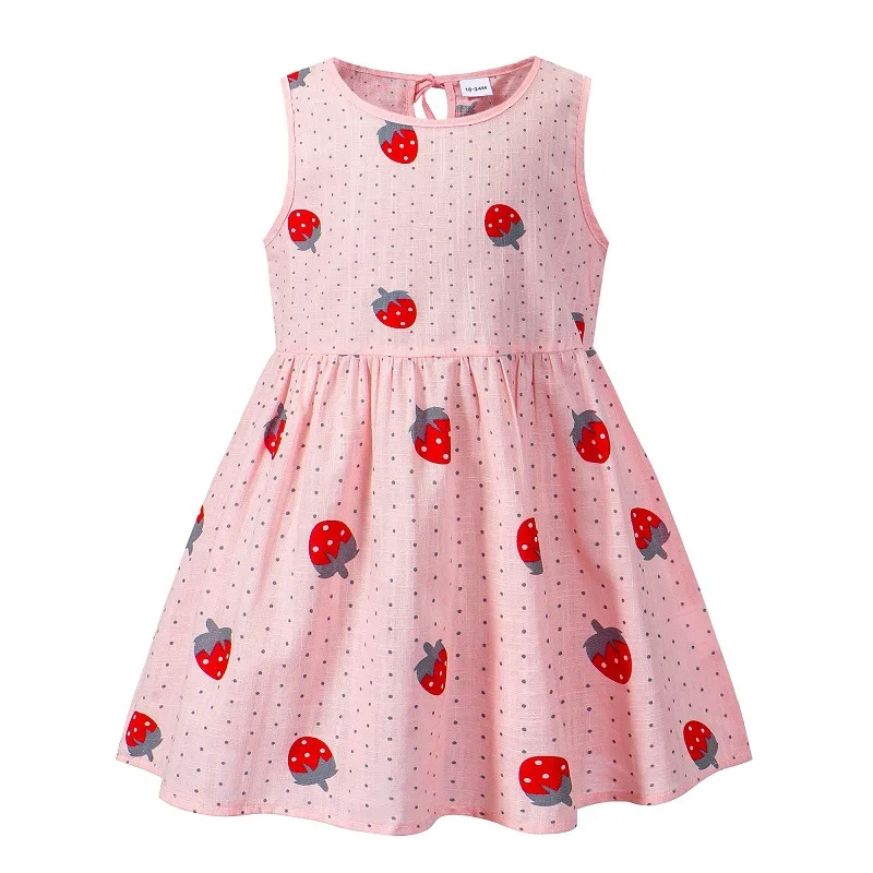 2023 Spring Summer New Baby Girls Vest Dress Kids Sleeveless Korean Print Dress Sweet Girl Cotton Linen Princess Dress 6M-6Y