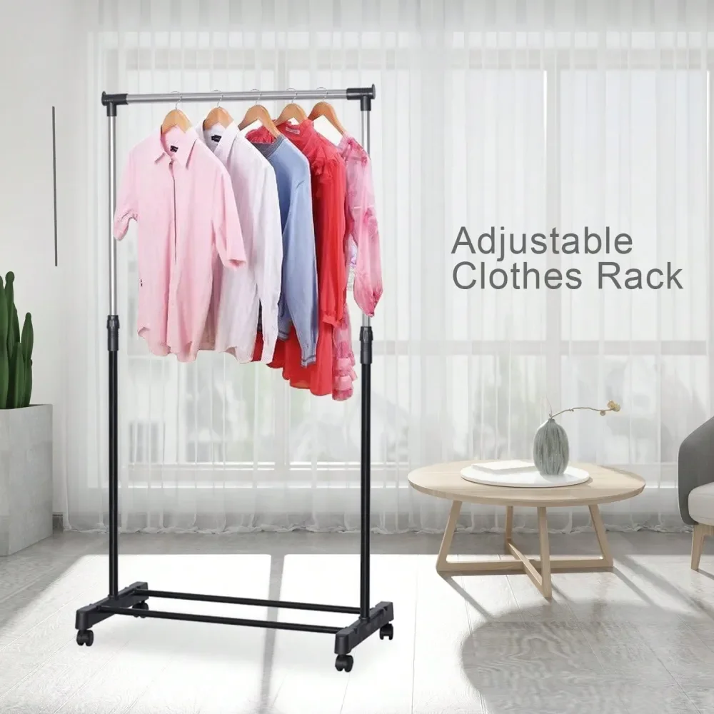 

Heavy Duty Clothing Racks, Hanging Clothes Rack, Metal Clothing Rack With Wheels Bottom Storage, Retractable Floor Standing Han