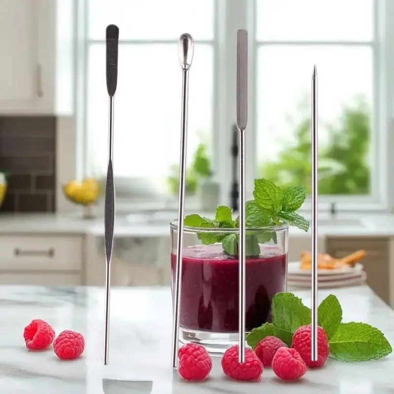 4 個ネイルアート撹拌棒ツールステンレス鋼粉末液体ジェルポリッシュスプーンスパチュラファンデーション混合ツール