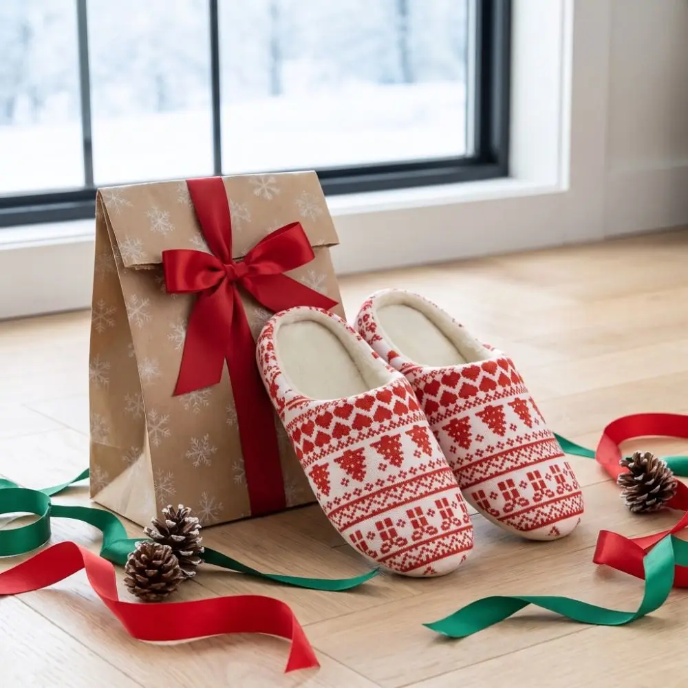 Soft Santa Claus Christmas Slippers Tree Warm Winter Slippers Reindeer Non-Slip House Shoes Winter