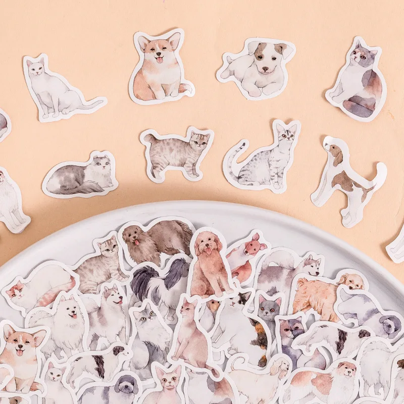 45pcs Kawaii Stationery Stickers Cute Pet Cat Dog Decorative Mobile Stickers Scrapbooking DIY Craft Stickers