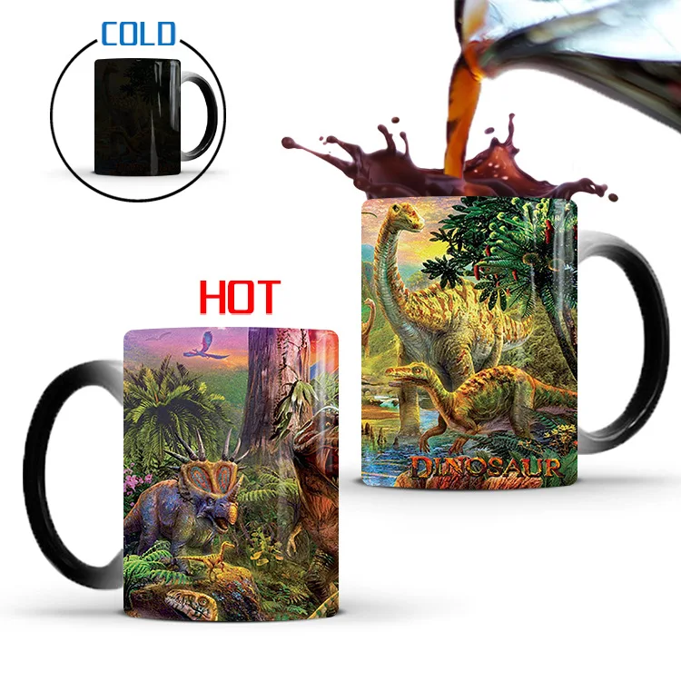 Dinosaur World Color Changing Mug Tyrannosaurus Rex Ceramic Magic Mug Heat Sensitive Coffee Cup Water Cups Kids Children Gift