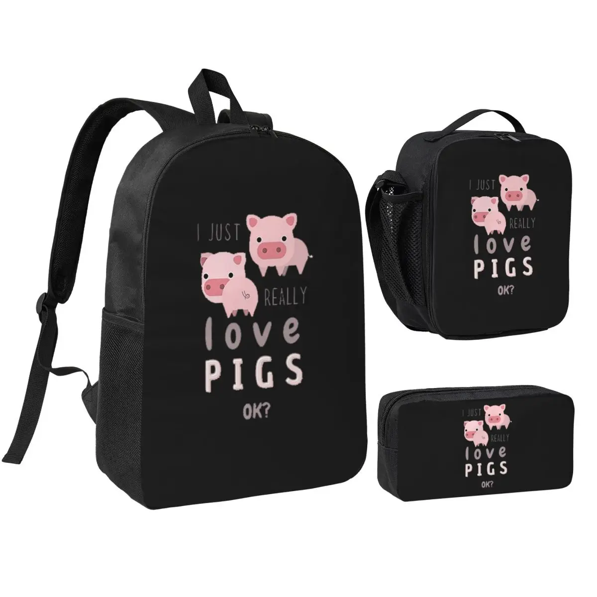 

Funny Pigs For Pig Lovers Backpack Boys Girls BookBag School Bag Computer Shoulder Bags 3ps Insulated Lunch Bag Pencil Case
