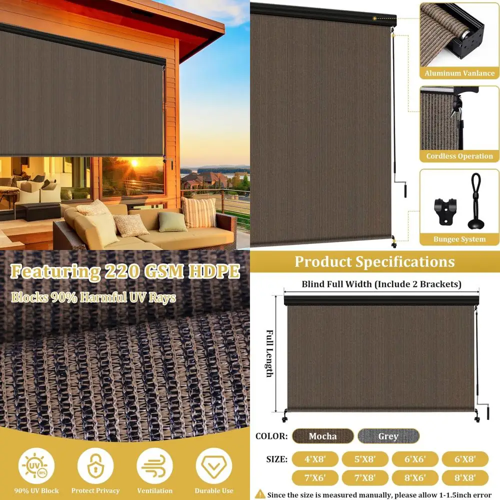 ظلال دوارة ممتازة للاستخدام الخارجي بعرض 8 أقدام × 6 أقدام مع ستارة، وستائر خارجية قابلة للطي للفناء والشرفة وظلال العريشة