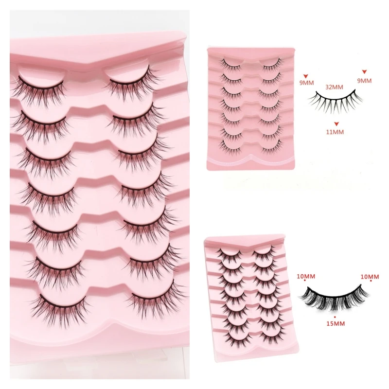 7 paar Black Fairy Manga valse wimpers dunne band dikke krullende stijve natuurlijk ogende wimpers