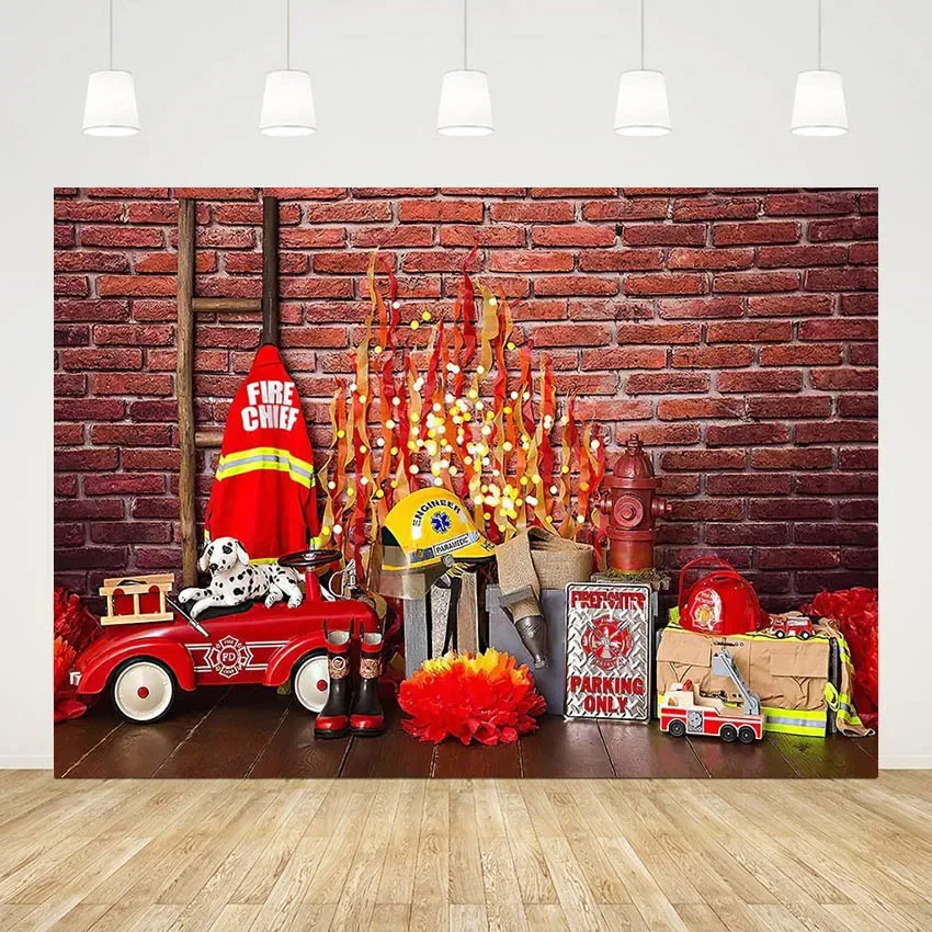 7x5ft Sound Alarm Fireman Firefighter Happy Birthday Custom Washable Wrinkle Free Photo Background Backdrop Polyester Polycotton