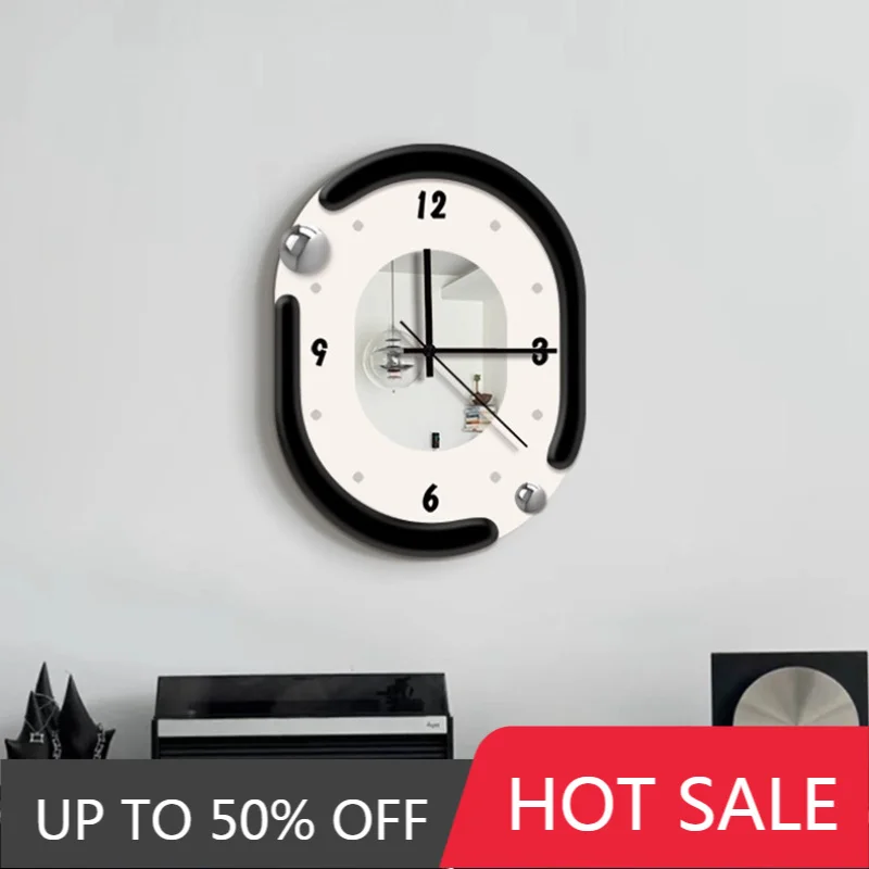 Ins Wind Living Room Wall Clock Restaurant Mirror Surface Quartz Clock Mural Watch Bedroom Mute Digital Clock Room Decorations