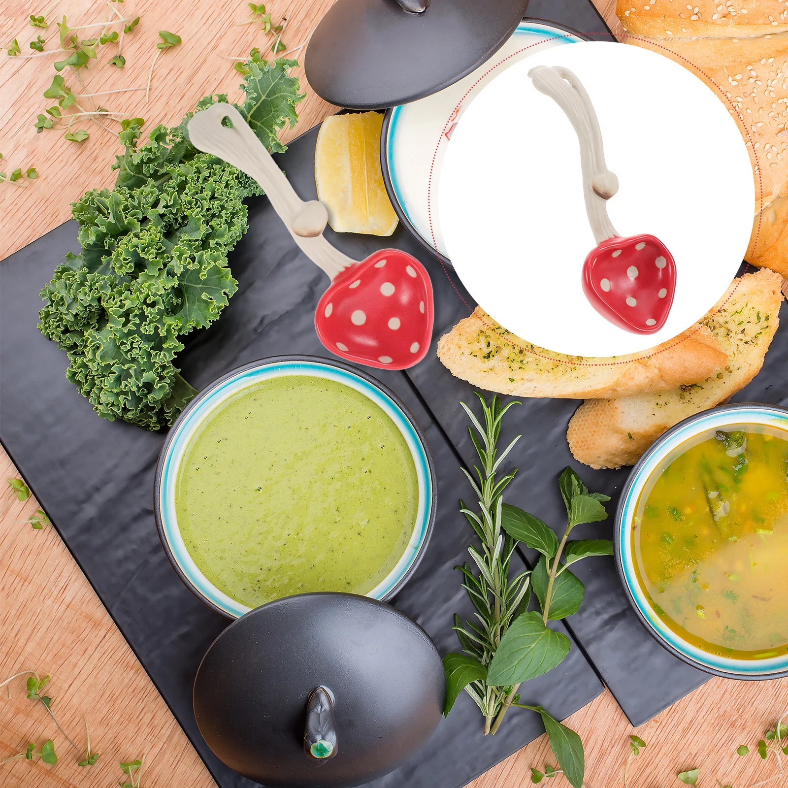 

Ceramic Mushroom Spoon Set Red Vintage Bowl and Spoon for Soup Cereal Dessert Asian Ramen Pho Spoons Handmade Decorative Serving