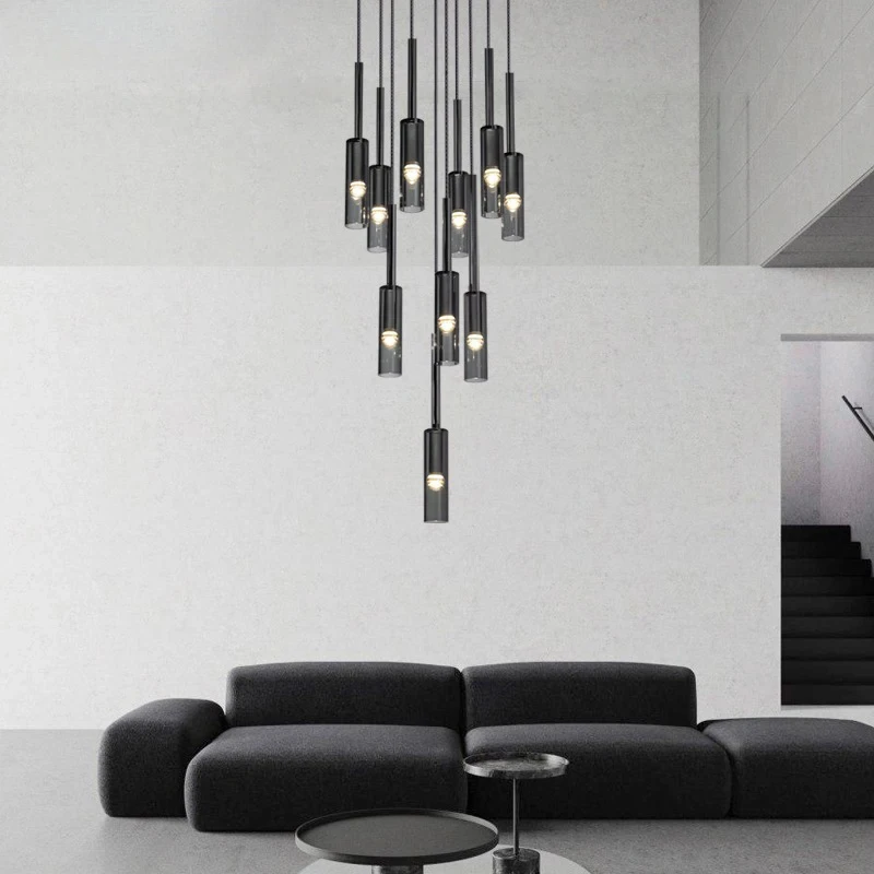 

Modern Copper LED Glass Long Chandelier Staircase Villa Living Room Dining Room Bedroom Room Pendant Lights